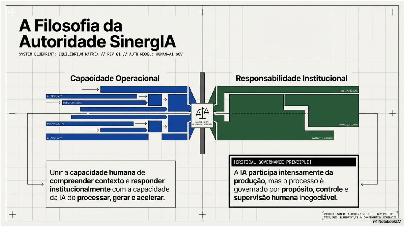 Filosofia da Autoridade SinergIA — toda autoridade delegada à IA deve ser rastreável, reversível e subordinada à supervisão humana estruturada